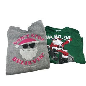 2PC LOT CHRISTMAS GRAPHIC SANTA T-SHIRTS 1 LONG SLEEVE-1 SHORT SLEEVE BOYS SIZE